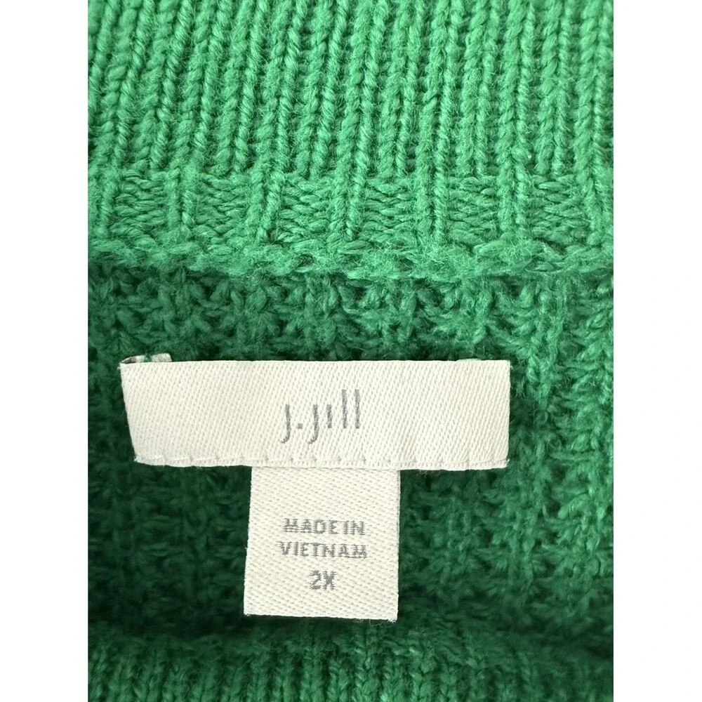 J. JILL Women's PLUS 2X Green Waffle Knit Mock Neck Sweater Relaxed Fit